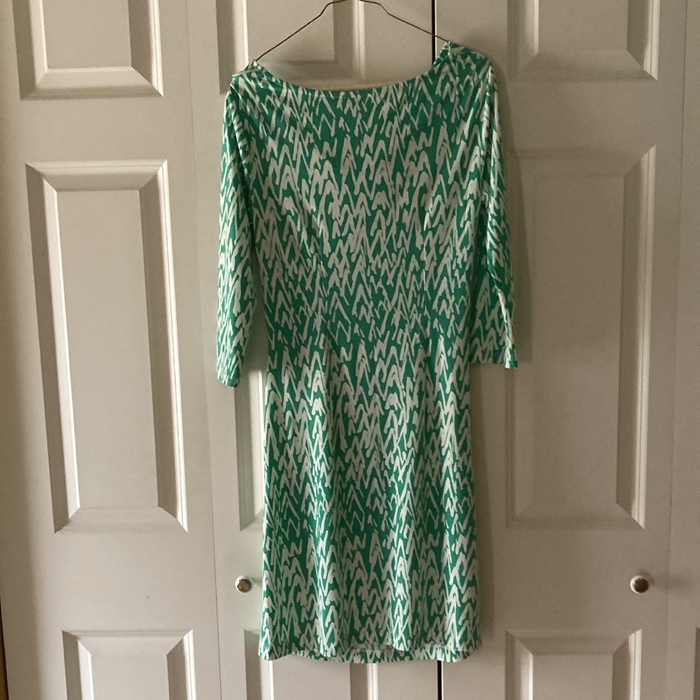 Loft women’s dress green and white XS 3/4 sleeves midi lightweight stretch - Picture 2 of 7